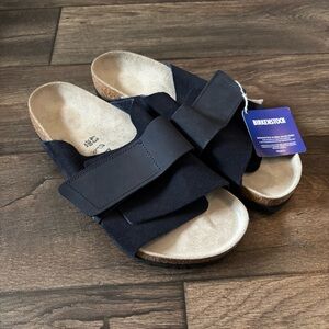 Birkenstock Men's Kyoto Nubuck Suede Leather Sandals Midnight Black Size 10 NEW